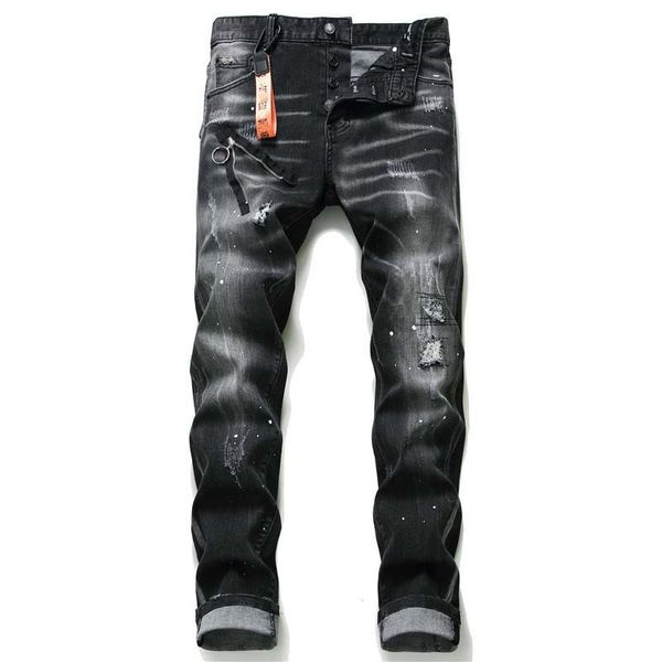 denim slim fit ripped streetwear stretch skinny black rotro hole biker trousers hip hop distressed, Blue